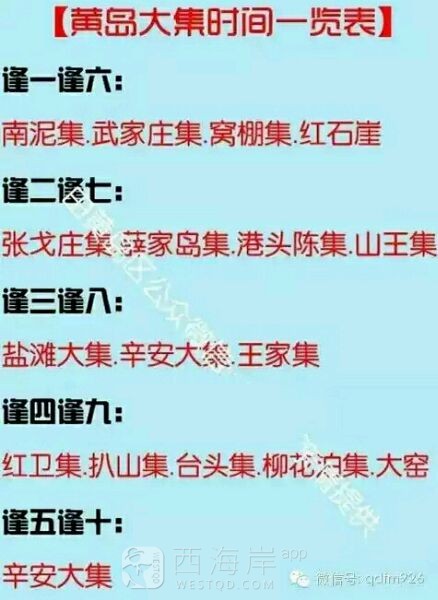 黄岛赶集时刻表，喜欢赶集的朋友记得收藏啊