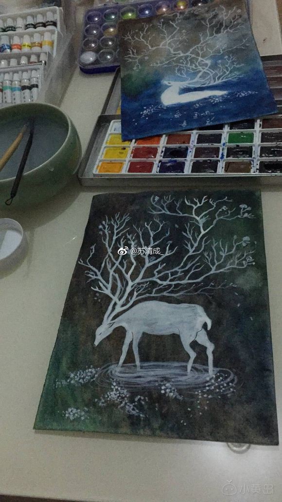 今天画了一只鹿，后面的以前画的……