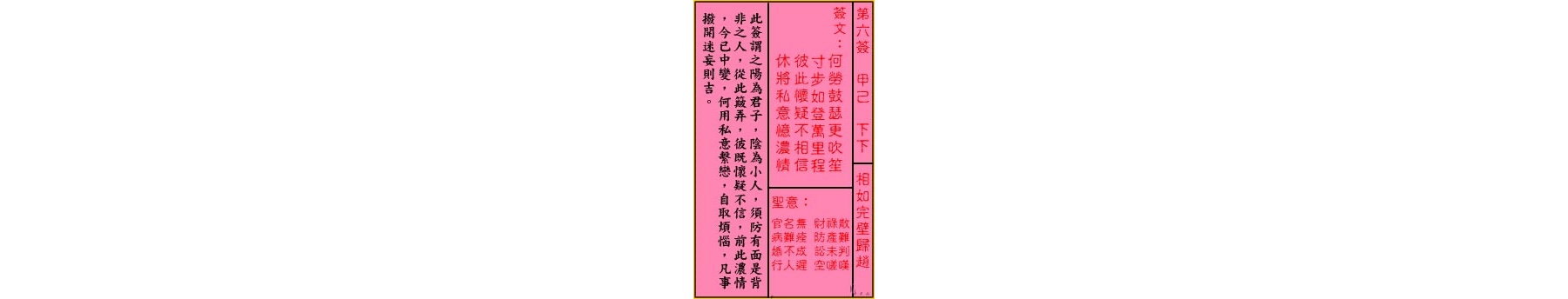 关公灵签解签 第六签 甲己 下下