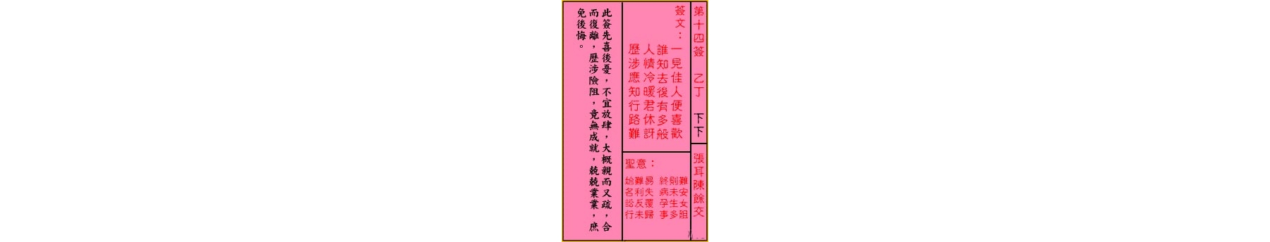 关公灵签解签 第十四签 乙丁 下下