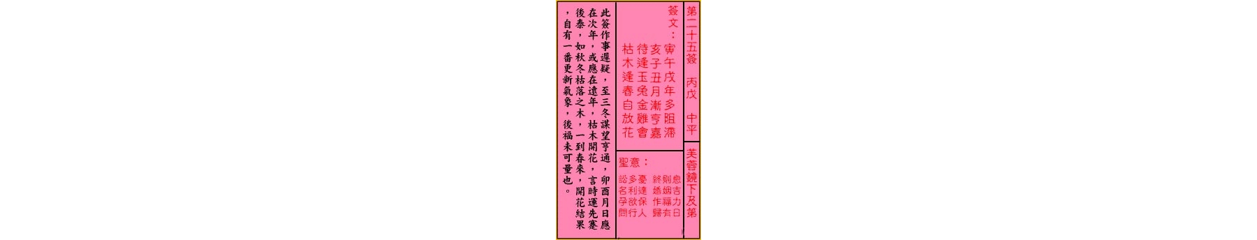关帝灵签 第二十五签 丙戊 中平