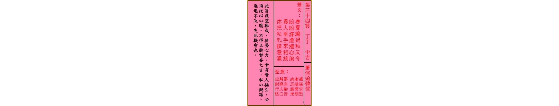 关帝灵签 第三十四签 丁丁 中吉