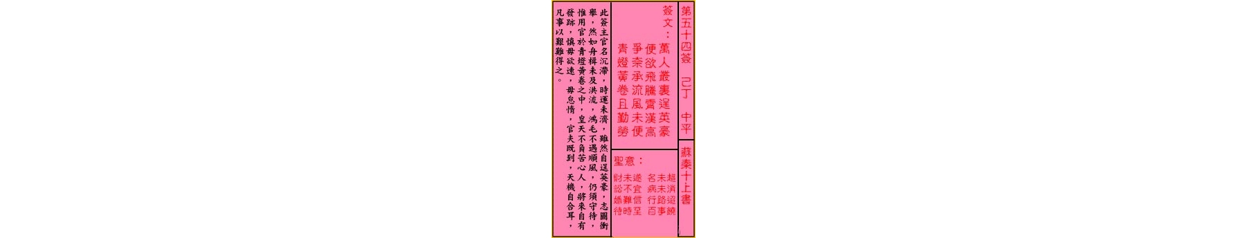 关帝灵签 第五十四签 己丁 中平