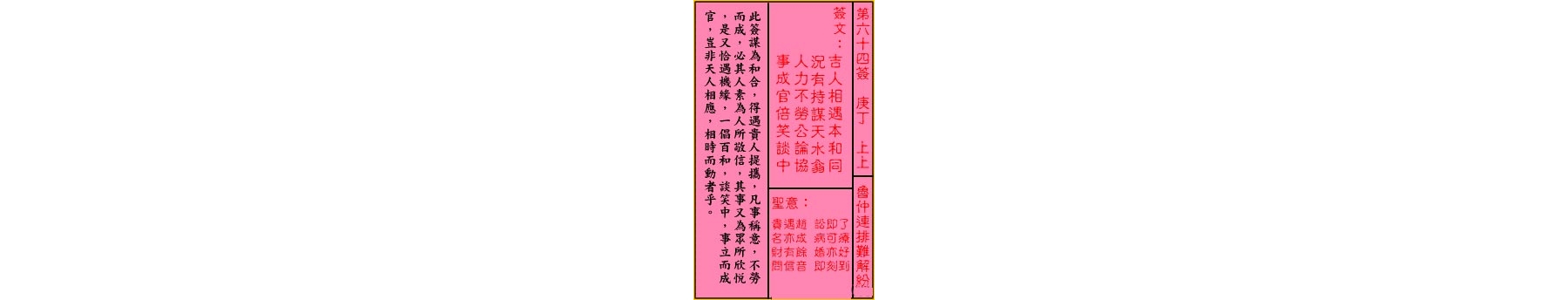 关帝灵签 第六十四签 庚丁 上上