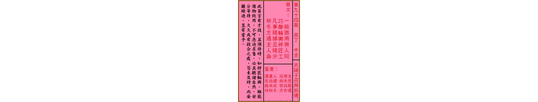 关帝灵签 第九十四签 癸丁 中吉