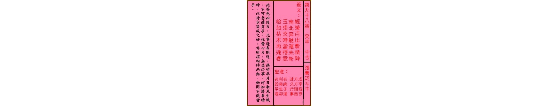 关帝灵签 第九十八签 癸辛 中吉