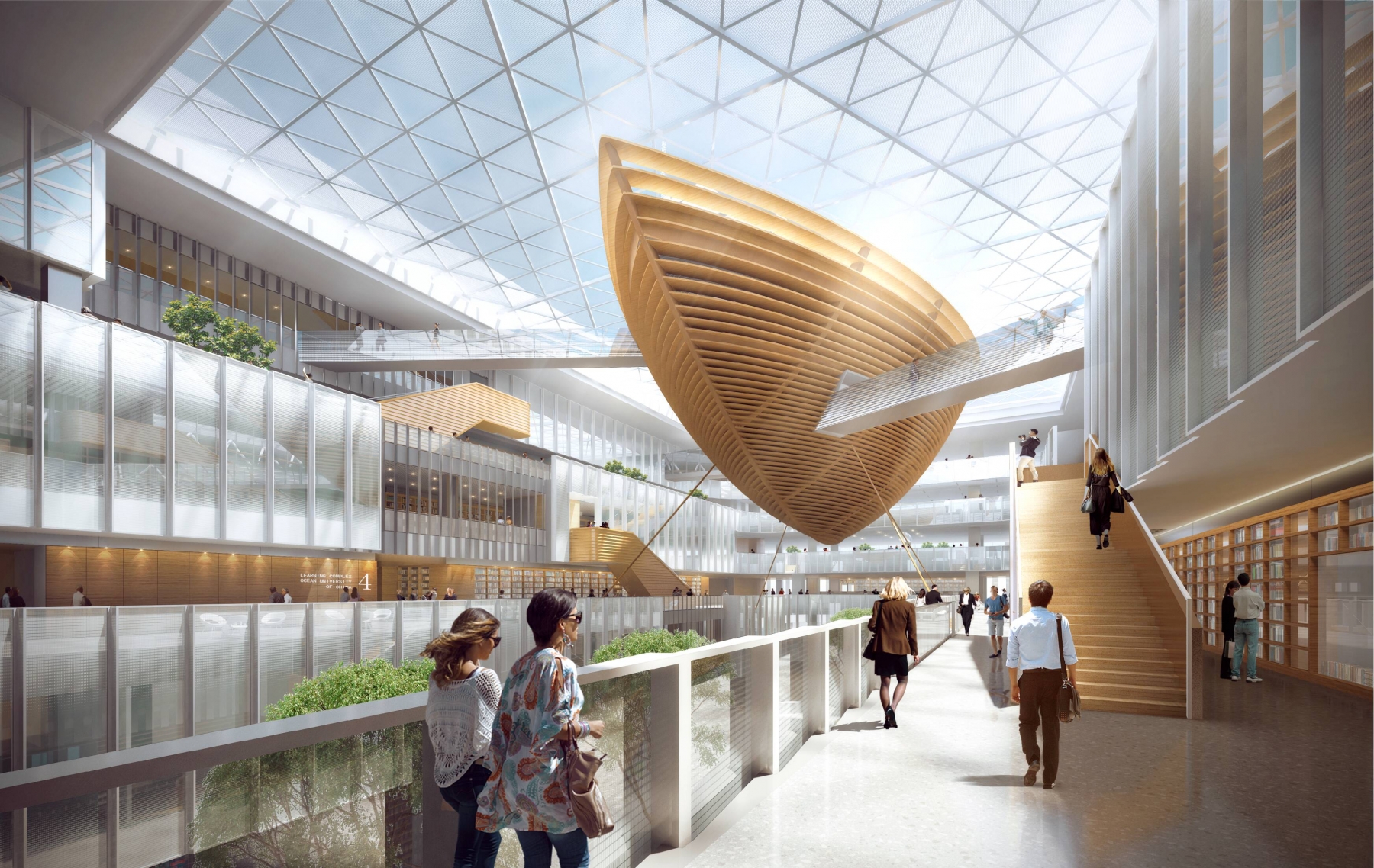 “创想之舟”初露芳容！中国海洋大学西海岸校区学习综合体中庭部分主体结构建成