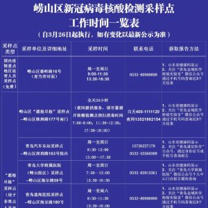2022青岛崂山区新冠病毒核酸检测采样点工作时间一览表（持续更新）
