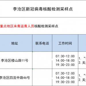 青岛市李沧区1520核酸采样点地址+时间