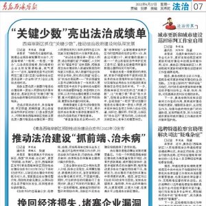 《青岛西海岸新区预防性法治建设白皮书(2022年)》发布